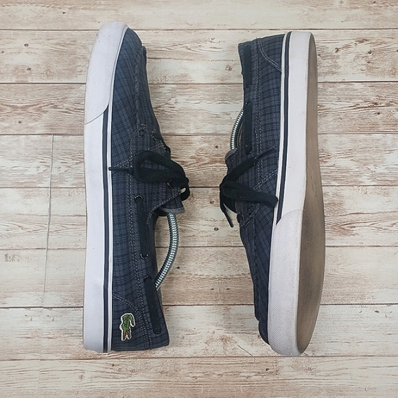 Lacoste Boat Deck Shoe Loafers Black Gray Plaid Men's Size 12 Slip On - Picture 6 of 9